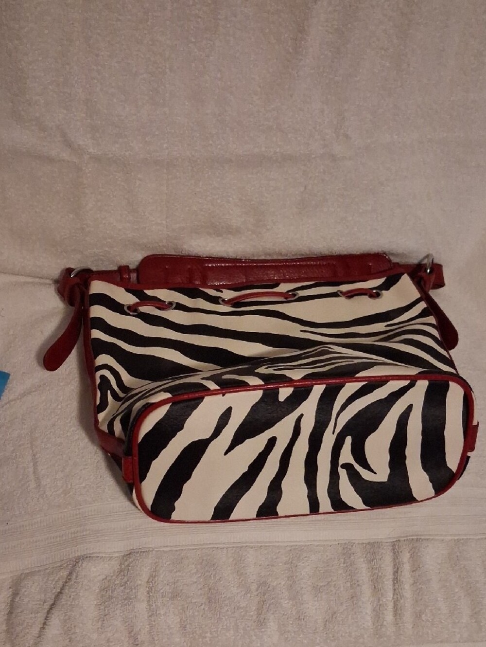 Dooney & Bourke Black and Cream Zebra-Print Shoulder Bag with Red Trim - Picture 11 of 14